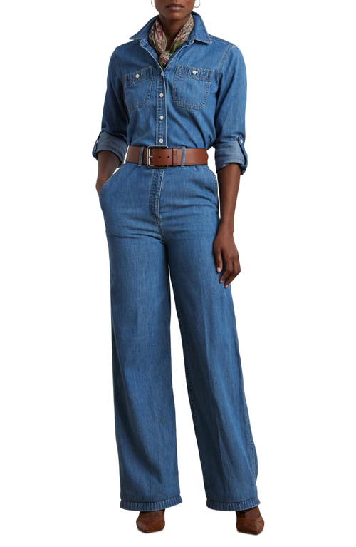 Ralph Lauren Petite Denim Wide-leg Jumpsuit In Opal Wash