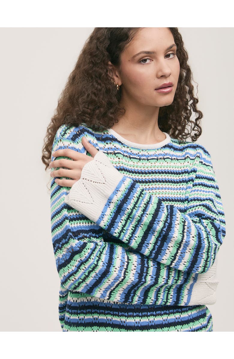 Finery London Audrenia Striped Crochet Sweater, Alternate, color, Blue Stripe