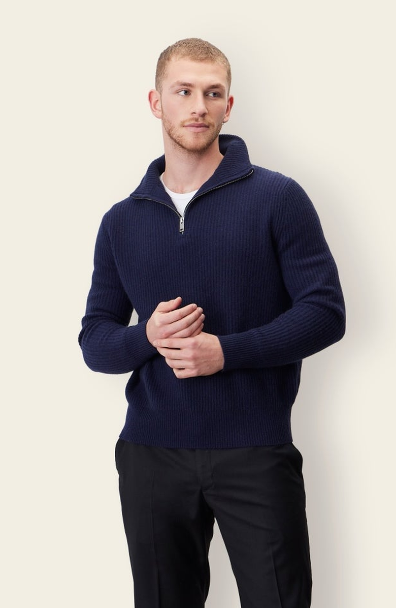 Italic Shane Chunky Cashmere Quarter Zip Pullover, Main, color, Navy