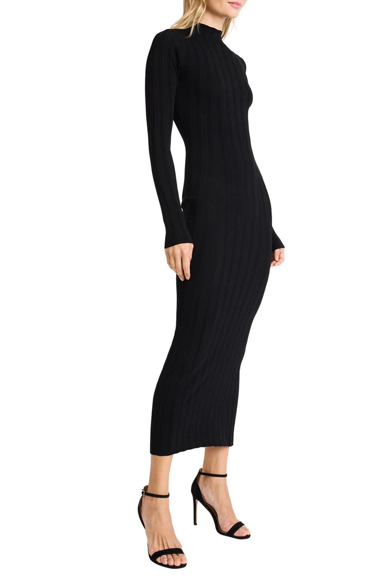 Long Sleeve Mock Neck Dress, Alternate, color, BLACK