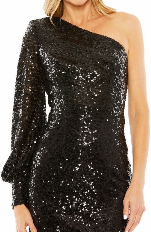 Mac Duggal One Sleeve Sequin Mini Dress In Black