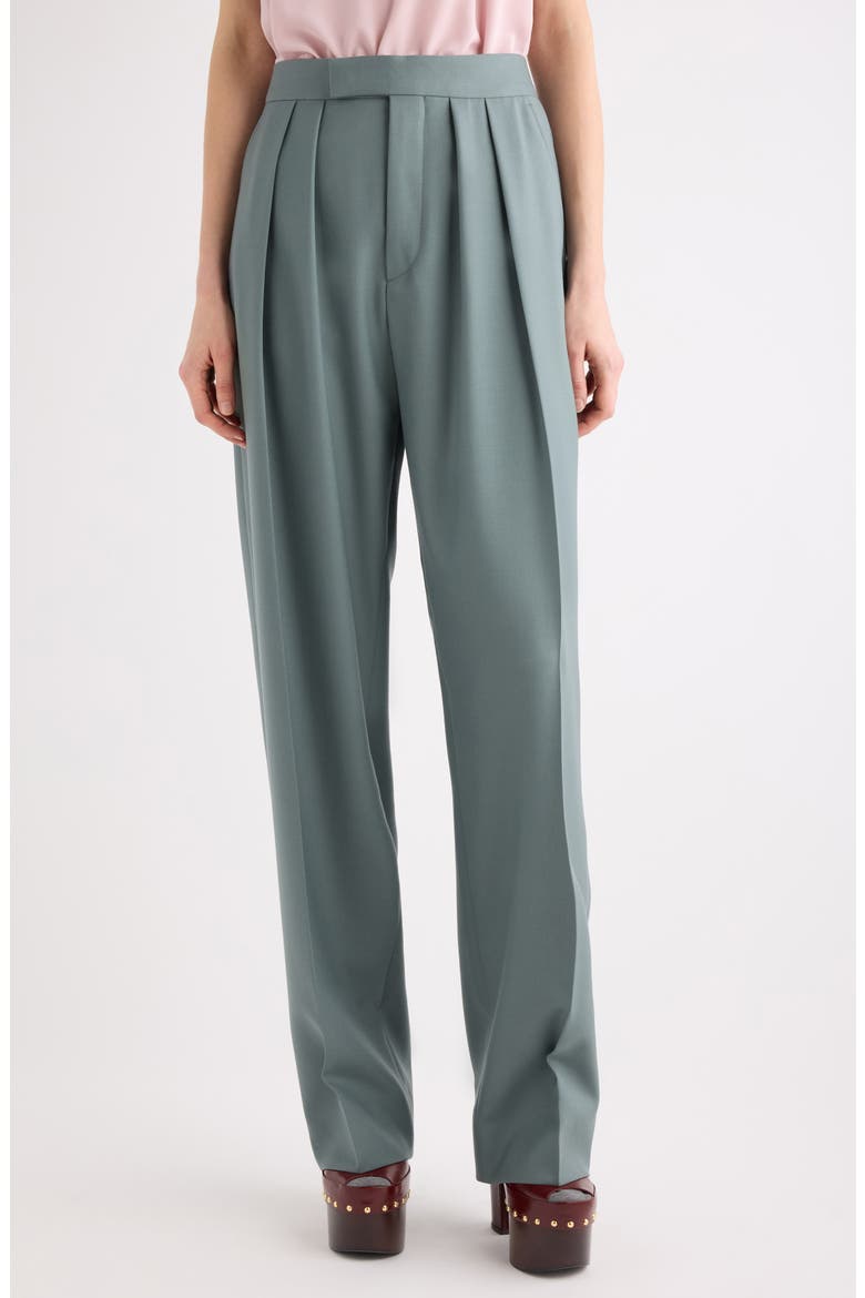 High Waist Wool Gabardine Tapered Cuff Wide Leg Pants, Main, color, URBAN GREY