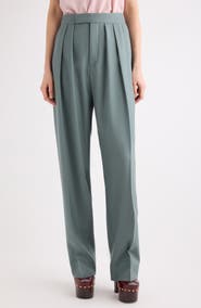 Chloé High Waist Wool Gabardine Tapered Cuff Wide Leg Pants