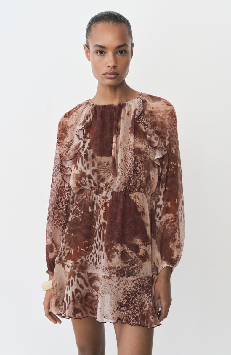 MANGO Abstract Animal Print Long Sleeve Minidress, Alternate, color, 