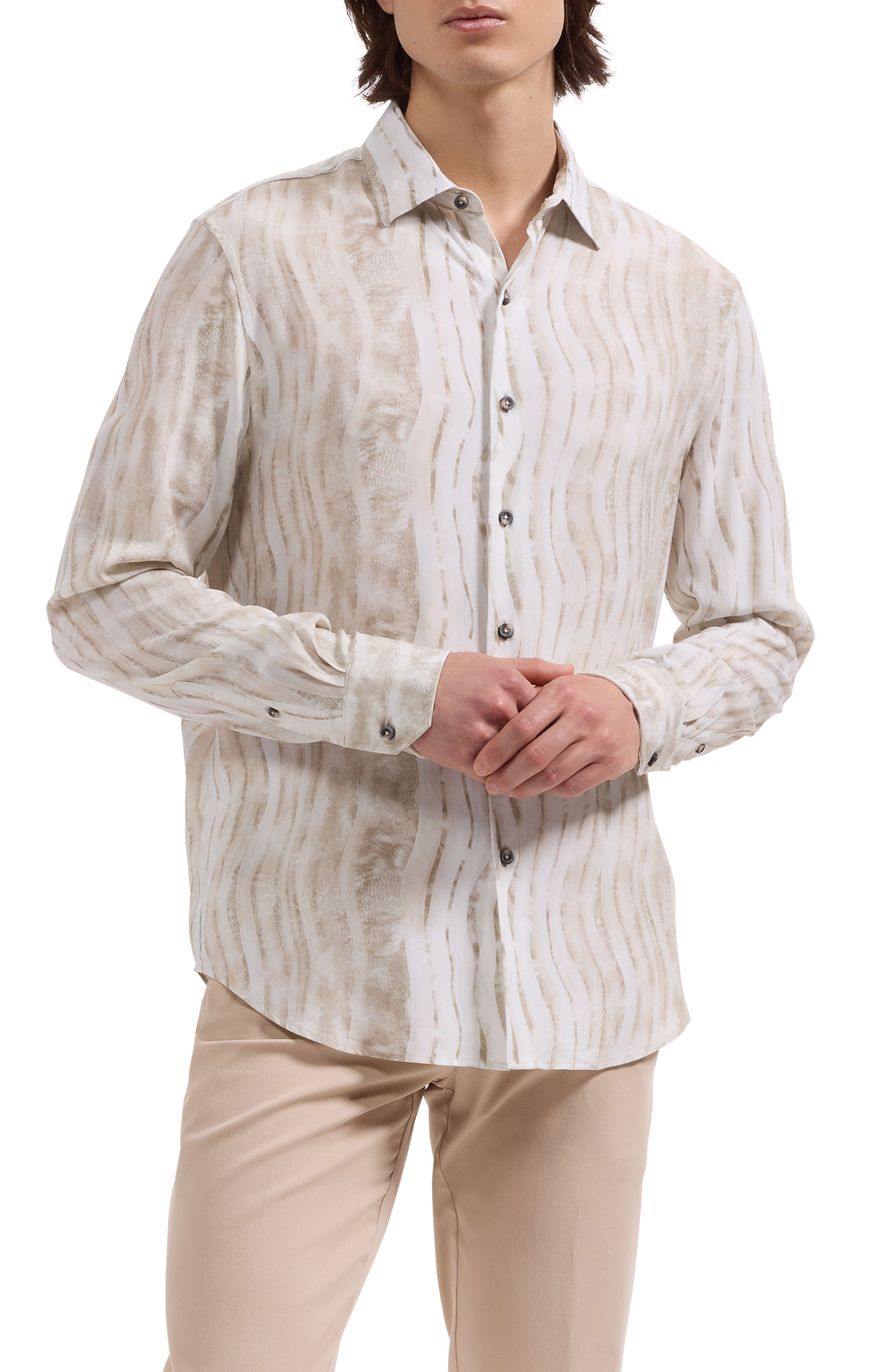 Julian Shaped Fit Wave Print Button-Up Shirt