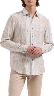 Bugatchi Julian Shaped Fit Wave Print Button-Up Shirt