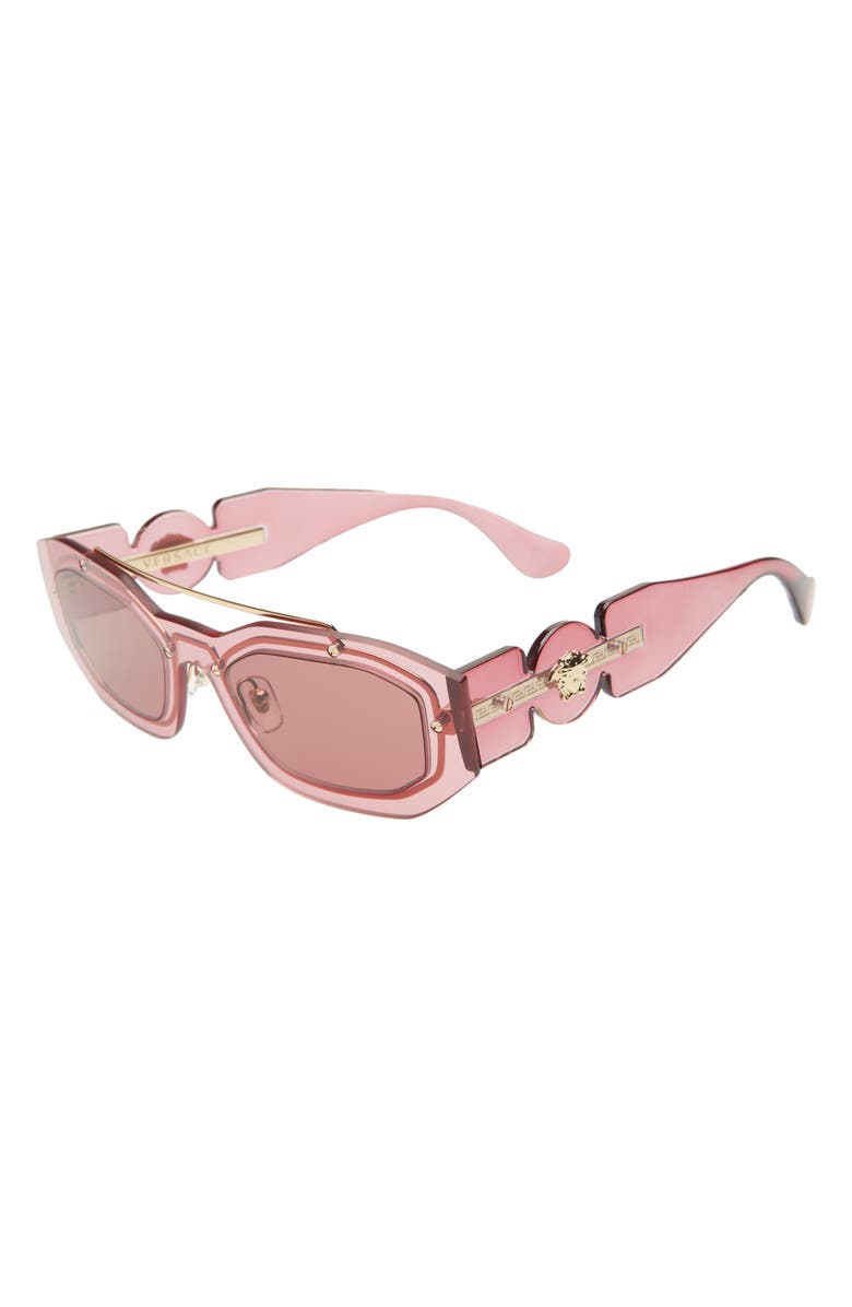 Versace Irregular 51mm Rectangular Sunglasses, Alternate, color, Pink