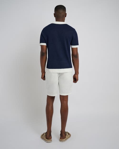 Onia Linen Johnny Collar Polo Sweater In Deep Navy/white