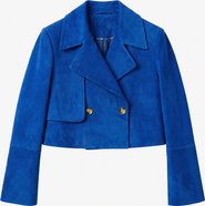 Mine Bilgi Saphira Premium Suede Leather Cropped Double-Breasted Jacket