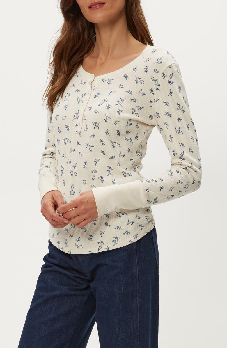 Michael Stars Regan Floral Waffle Knit Henley, Alternate, color, Chalk