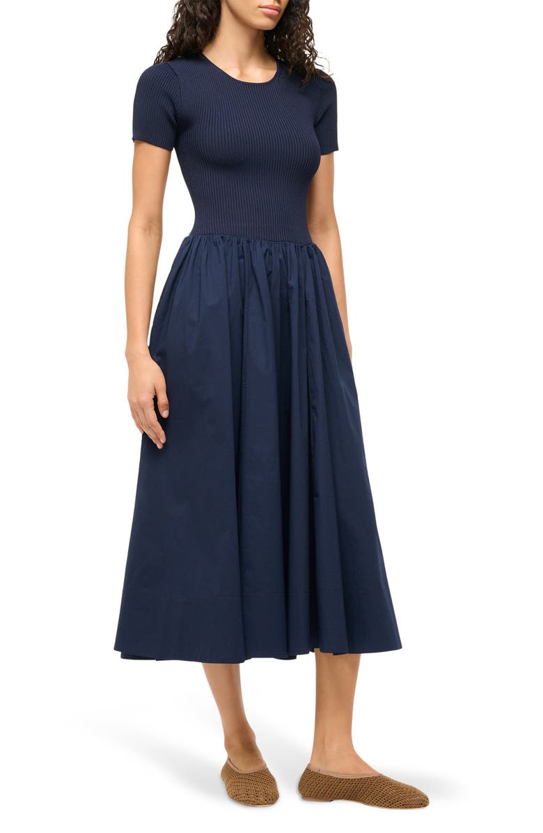 STAUD Laroquette Mixed Media Maxi Dress, Alternate, color,