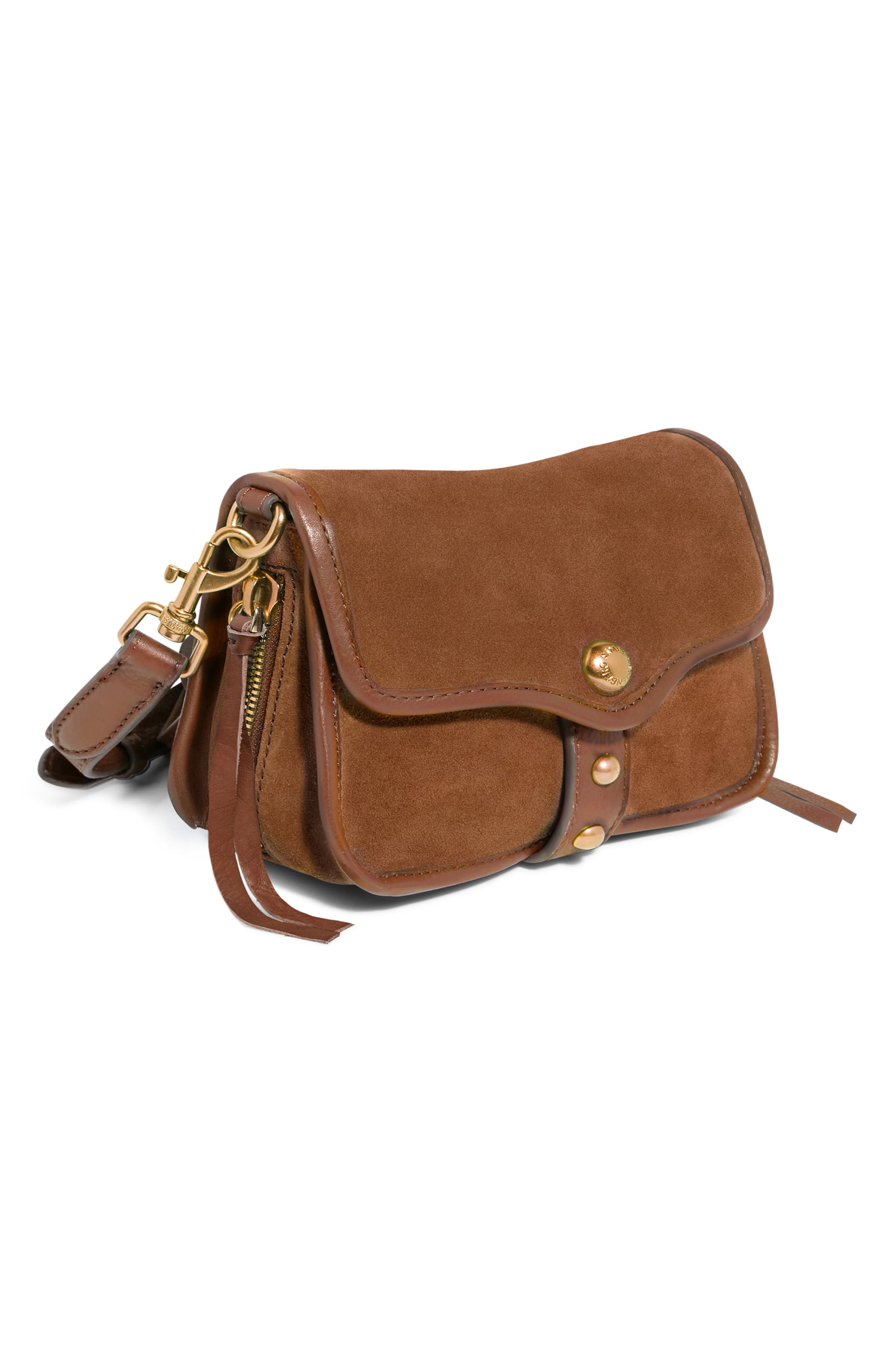 Mini Great Escape Suede Crossbody Bag, Alternate, color, CHESTNUT SUEDE