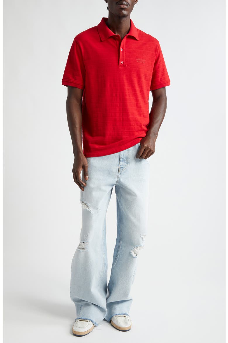 Journey Textured Stripe Cotton Piqué Polo, Alternate, color, HAUTE RED
