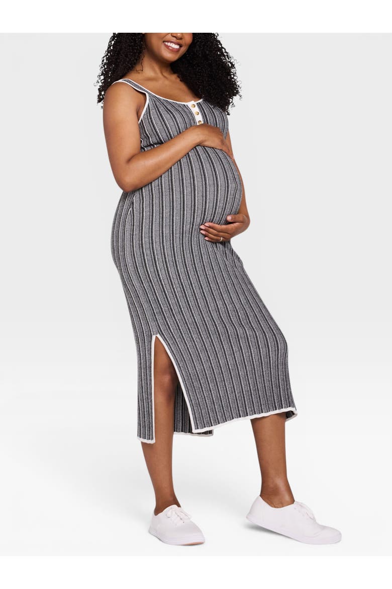 Sleeveless Nursing Henley Midi Dress, Alternate, color, Black Stripe