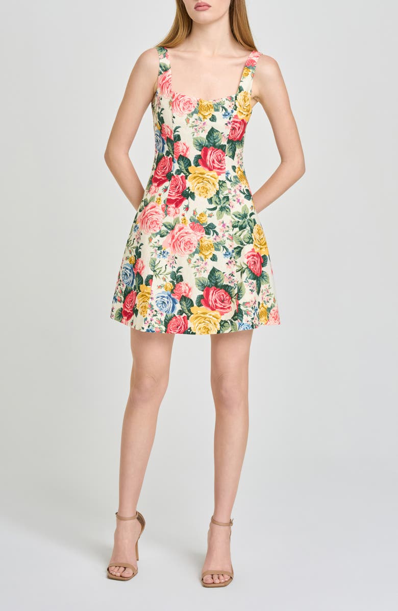 WAYF Rosemary Floral Linen Blend Minidress, Main, color, Ivory Roses