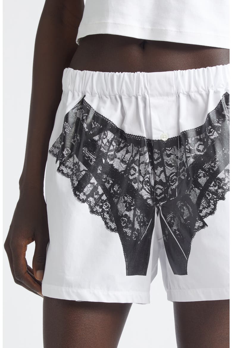 Trompe l'Oeil Lingerie Poplin Boxer Shorts, Alternate, color, WHITE