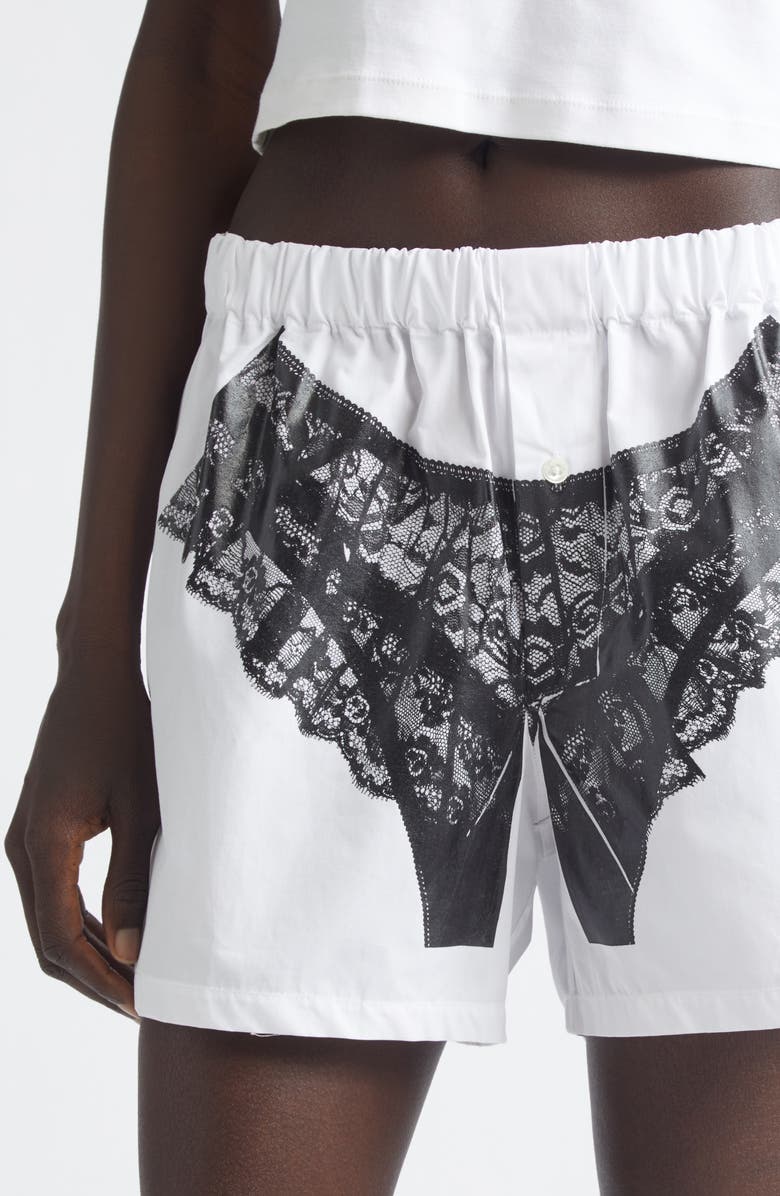Vaquera Trompe l'Oeil Lingerie Poplin Boxer Shorts, Alternate, color, White
