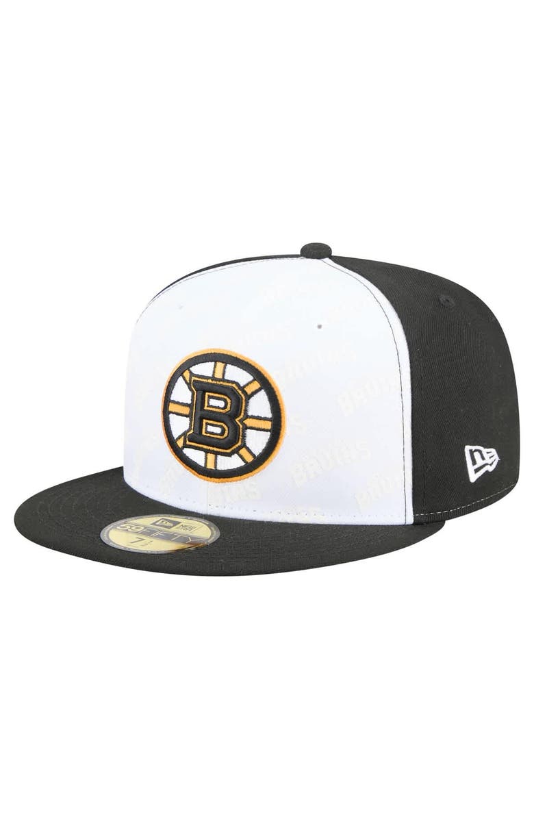 New Era Men's New Era White/Black Boston Bruins Repeat Two-Tone 59FIFTY Fitted Hat, Main, color, White