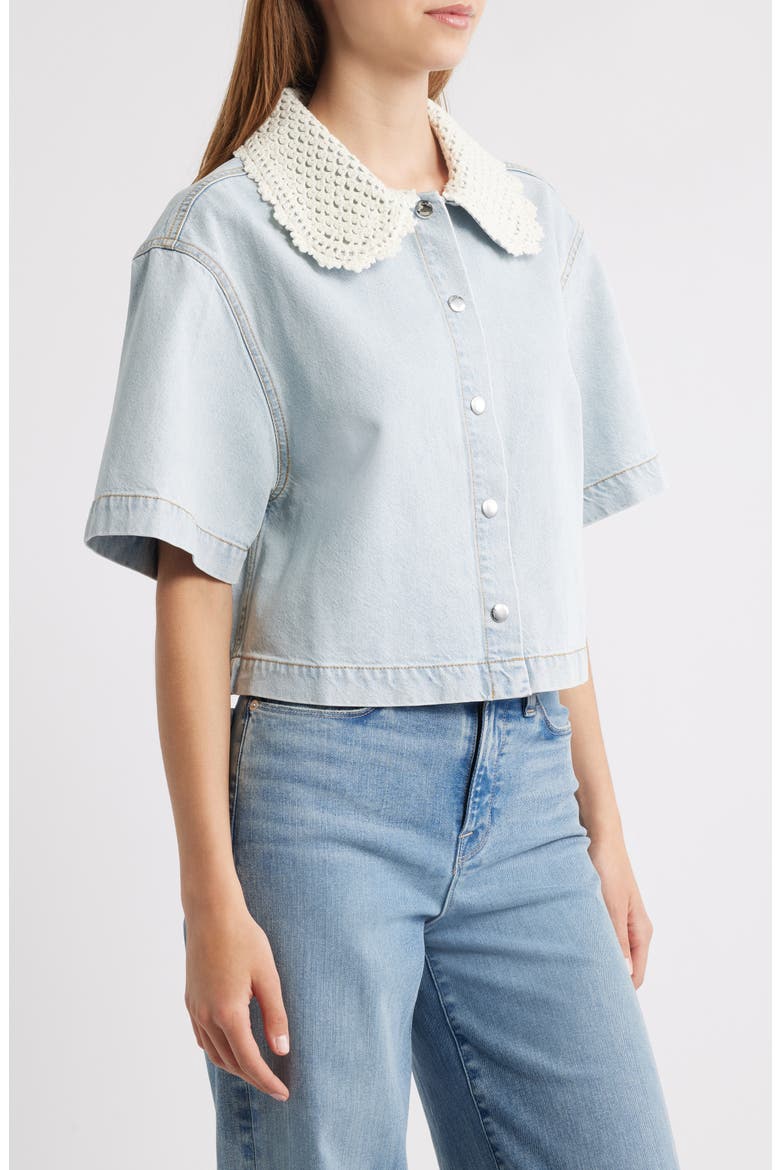 The Crochet Collar Crop Denim Shirt, Alternate, color, FLORIDA