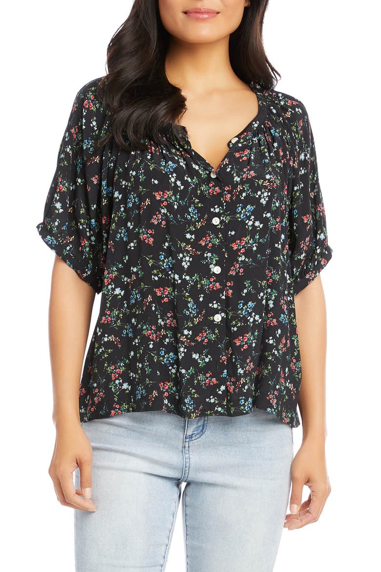 Print Short Sleeve Peasant Top, Main, color, PRINT