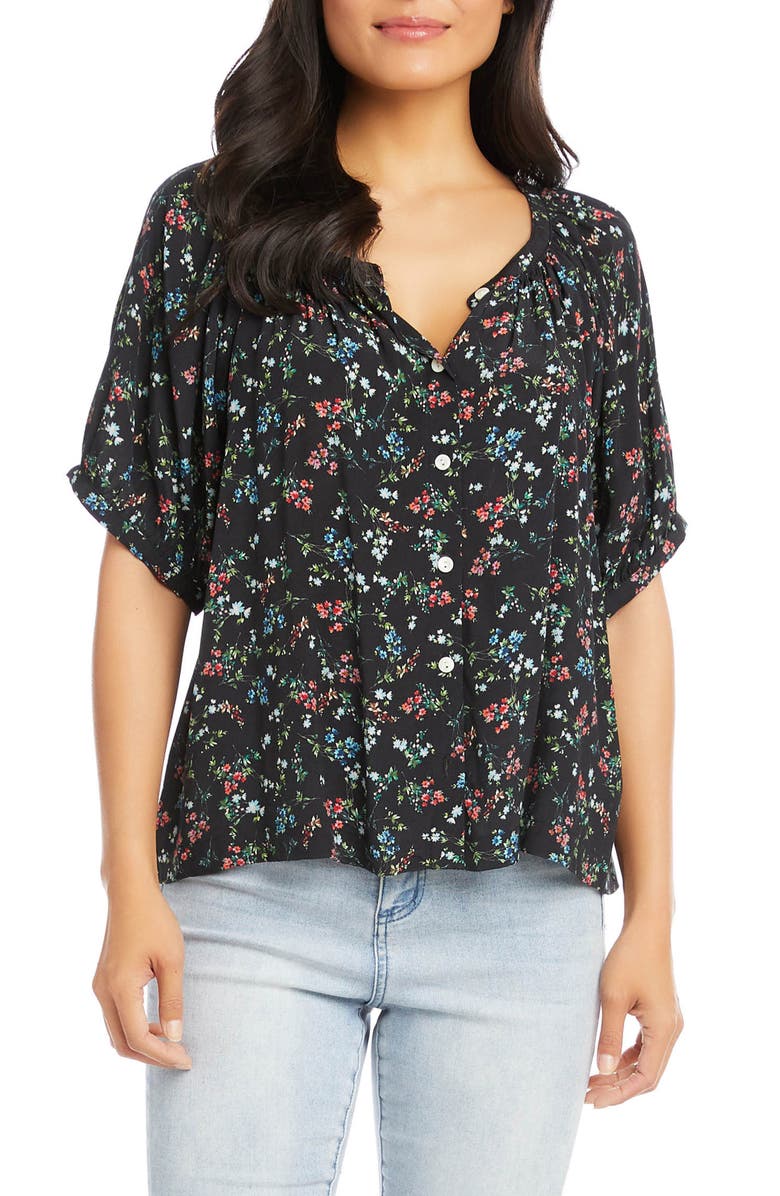 Karen Kane Print Short Sleeve Peasant Top, Main, color, 