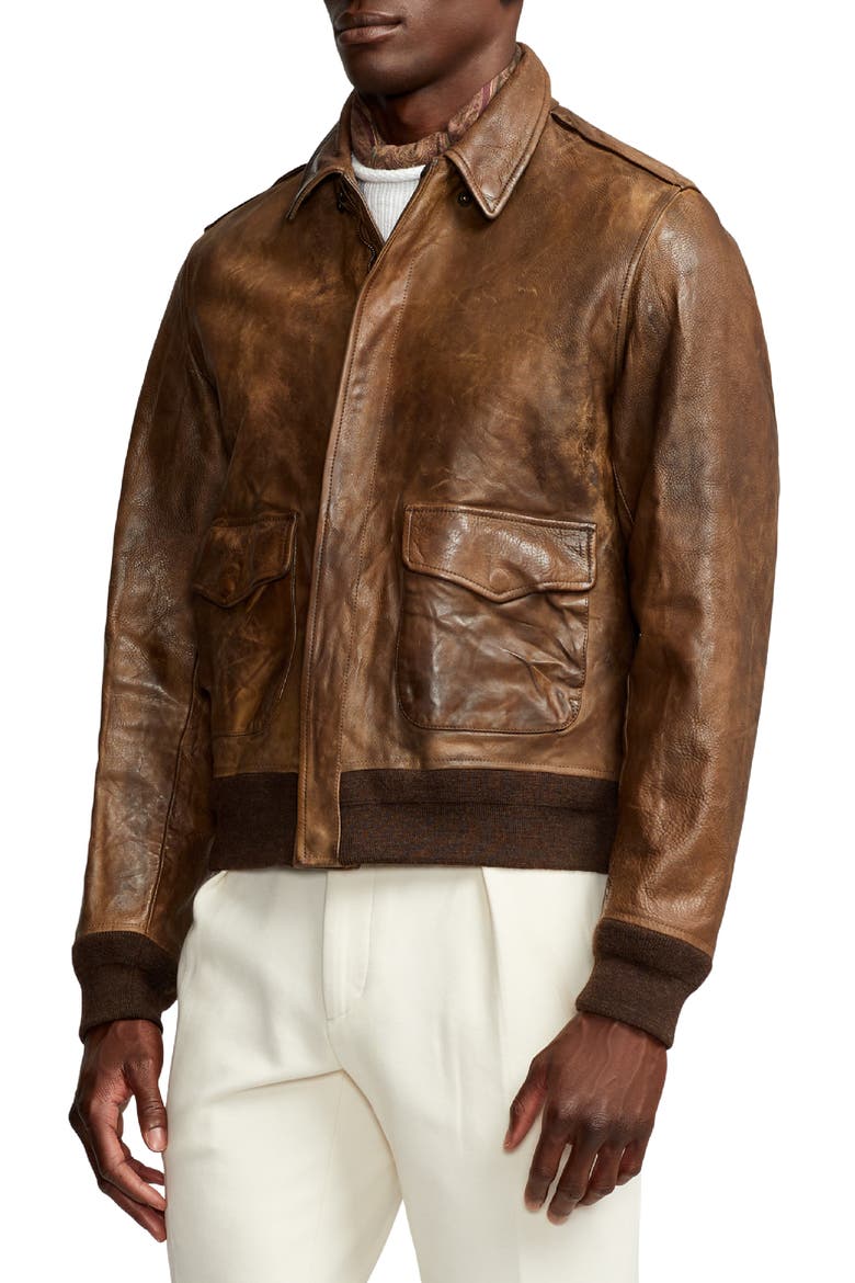 Ridley Leather Bomber Jacket, Alternate, color, VINTAGE BROWN