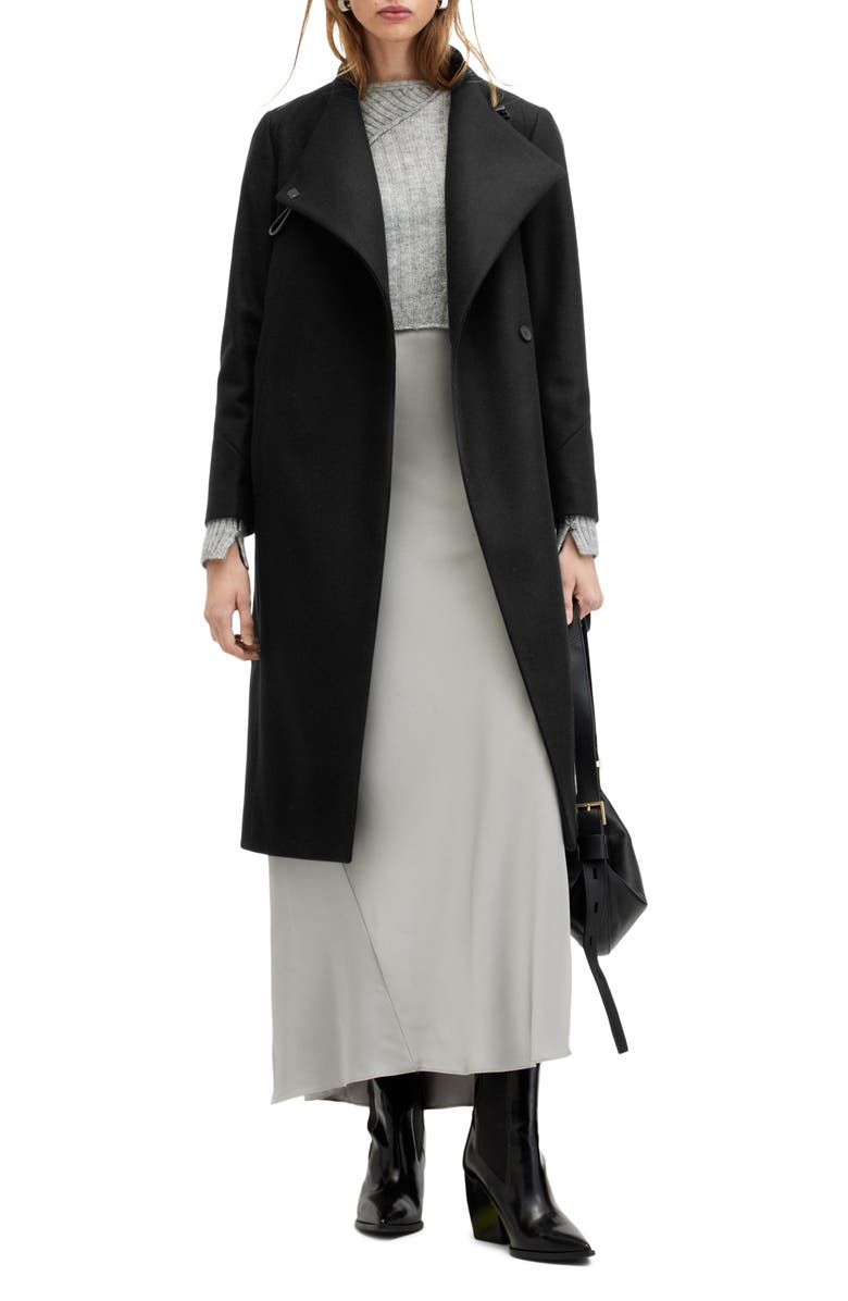 AllSaints Riley Wool Blend Belted Coat, Alternate, color, 