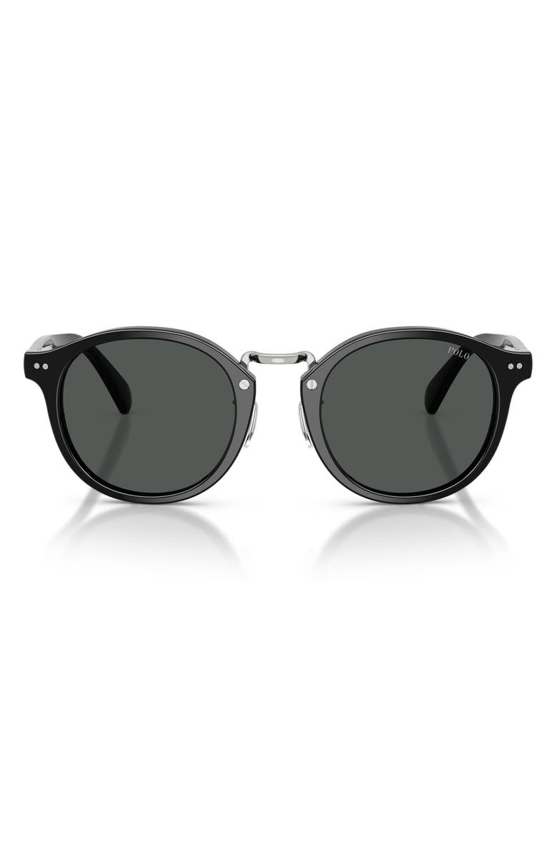 Polo Ralph Lauren 50mm Round Sunglasses, Main, color, Shiny Black / Dark Grey
