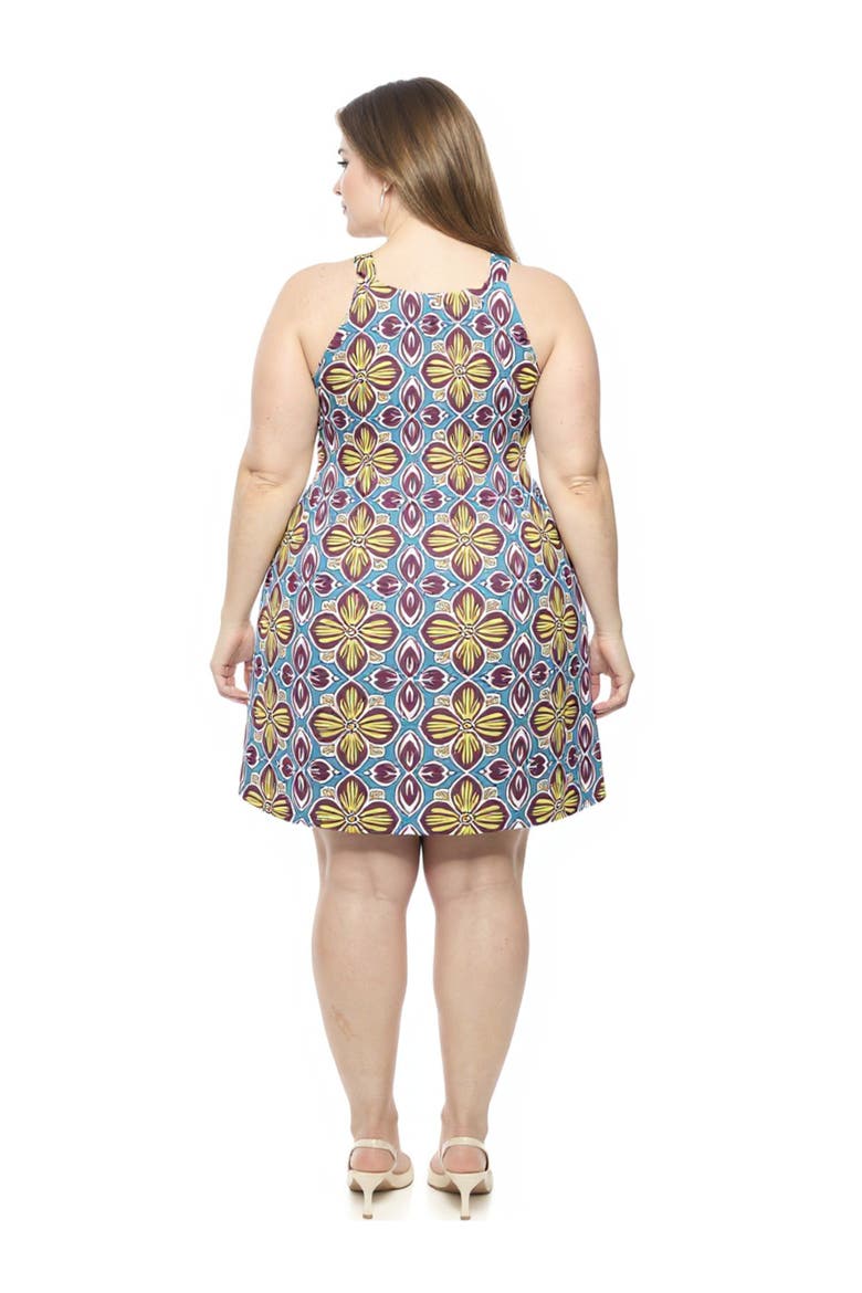 Plus Size Floral Knee Length Paisley Sleeveless Keyhole Dress, Alternate, color, Blue Multi