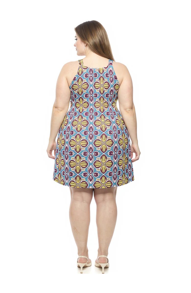 24seven Comfort Apparel Plus Size Floral Knee Length Paisley Sleeveless Keyhole Dress, Alternate, color, Blue Multi