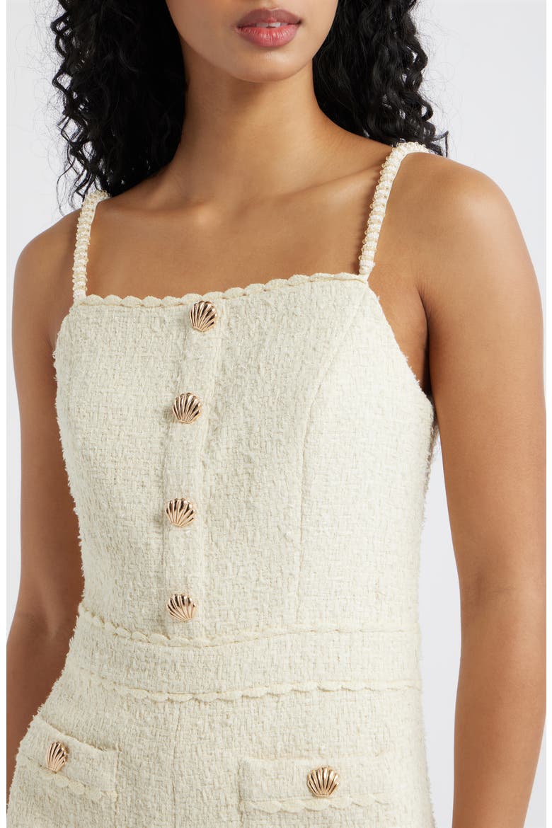 Rhia Shell Button Tweed Romper, Alternate, color, ECRU