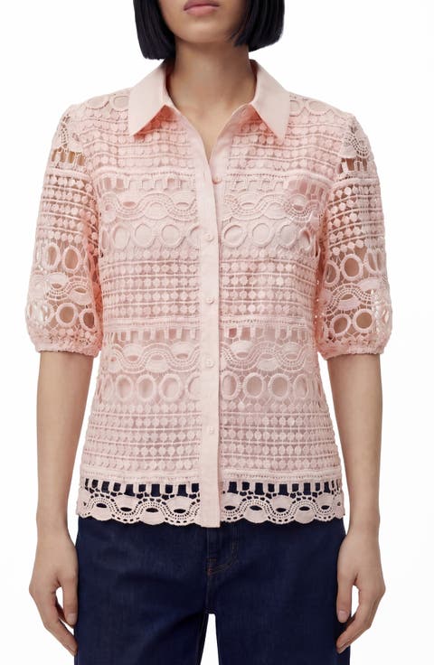 Brianna Lace Puff Sleeve Button-Up Top