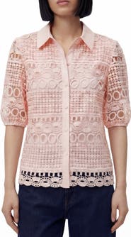BY DESIGN Brianna Lace Puff Sleeve Button-Up Top
