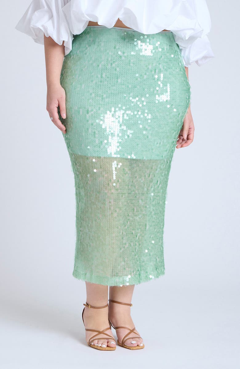 ELOQUII Semisheer Sequin Midi Skirt, Main, color, 