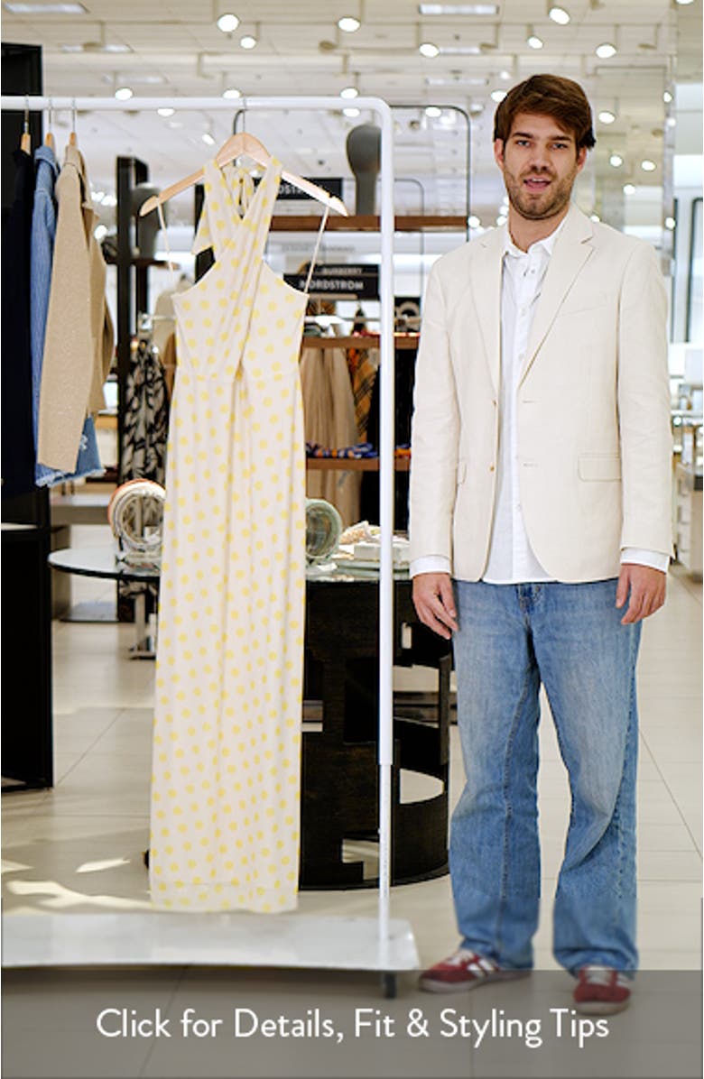 Genie Yellow Polka Dot Cutout Mesh Halter Maxi Dress, sales video thumbnail