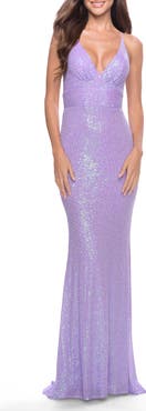 La Femme Simple Line Sequin Dress with Lace Up Back