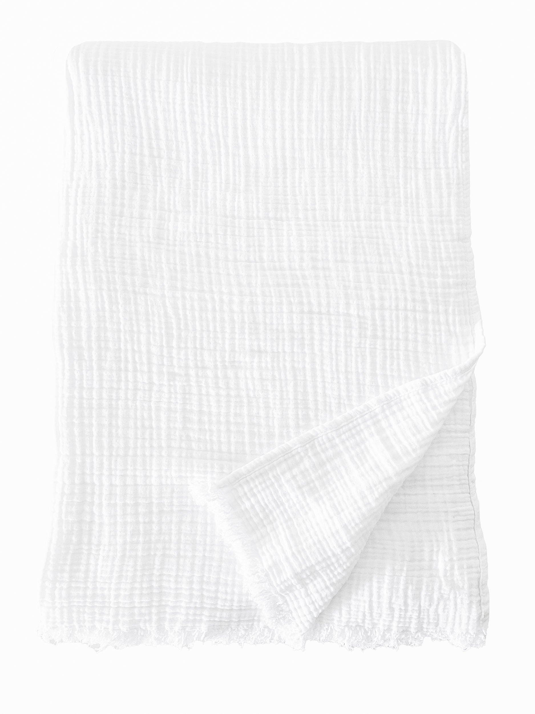 Anaya Crinkled Turkish Cotton Oversized Cuddle Blanket in Bright White 