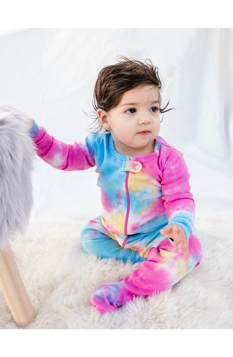 Leveret Footed Tie Dye Cotton Matching Family Pajamas, Alternate, color, Tie Dye Rainbow