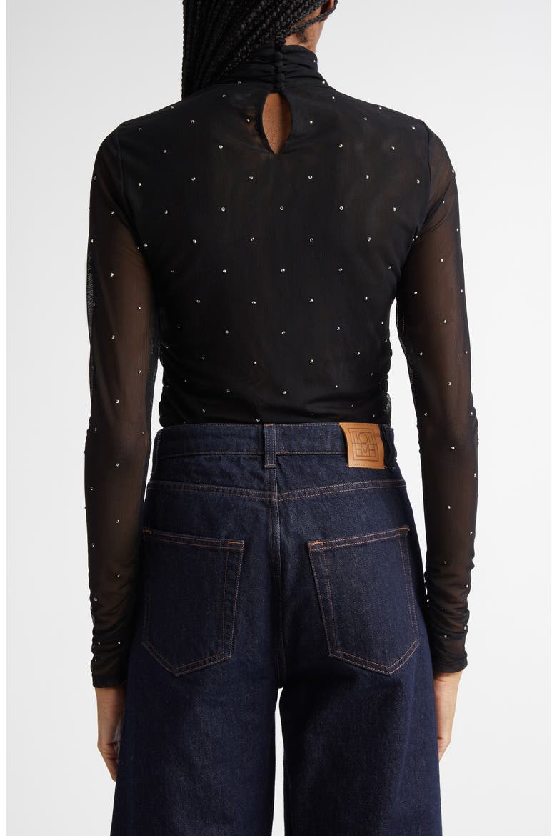 Embellished Mesh Turtleneck Top, Alternate, color, BLACK/ SILVER