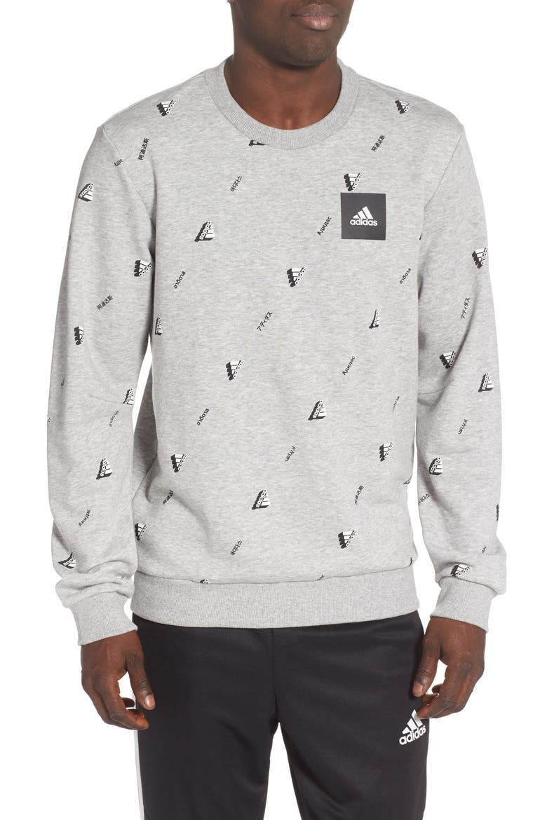 Must Haves Graphic Crewneck Sweatshirt, Main, color, GREY HEATHER/ WHITE/ BLACK
