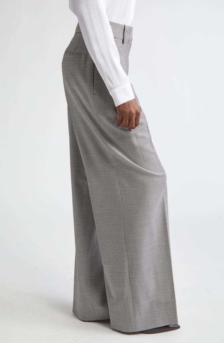 Michael Kors Collection Pleated Houndstooth Slouch Stretch Virgin Wool Trousers, Alternate, color, Chocolate/ White