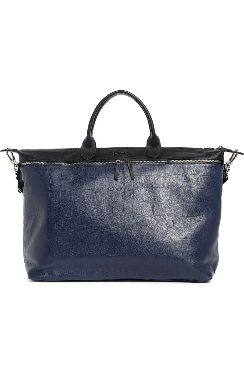Longchamp Croc Embossed Gym Bag, Main, color, Black/Blue