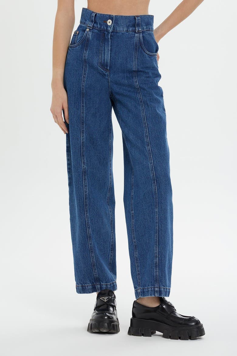 Back Print Pocket Stitch Detail High-Waist Jeans, Alternate, color, Navy