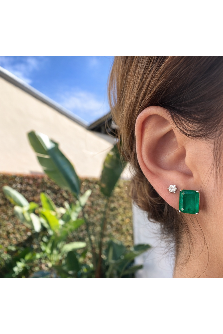 Rectangular Emerald Stud Earrings, Alternate, color, green