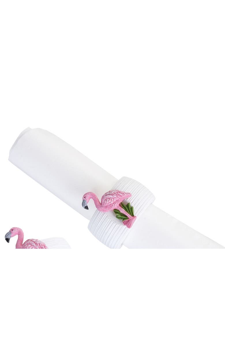 Flamingo Nautical Coastal Decorative Tabletop Cloth Napkin Ring Set of 4, Alternate, color, Pink