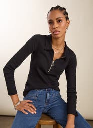 Baukjen Cotton Zip Collar Ribbed Top