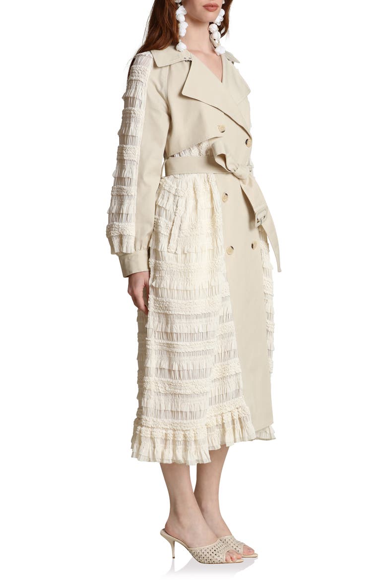 Mixed Media Trench Coat, Alternate, color, BONE MULTI