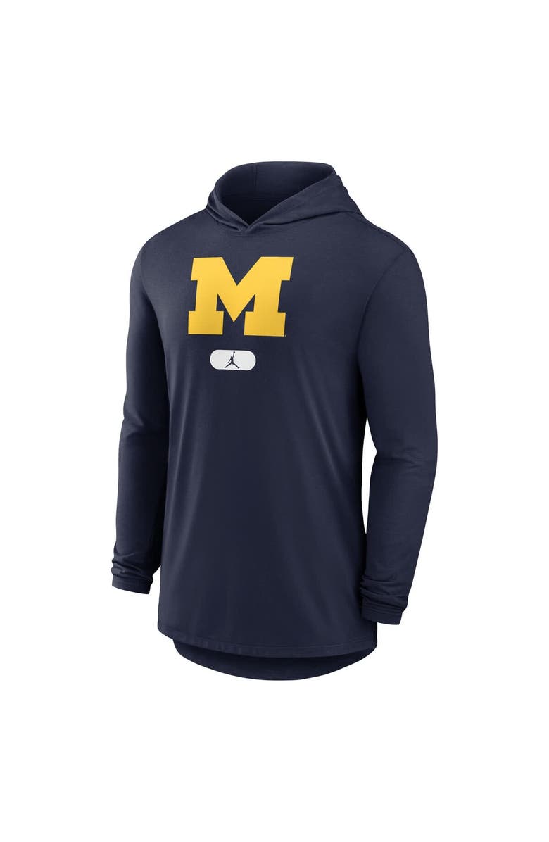 Jordan Brand Men's Jordan Brand Navy Michigan Wolverines Lightweight Performance Long Sleeve Hoodie T-Shirt, Alternate, color, Navy