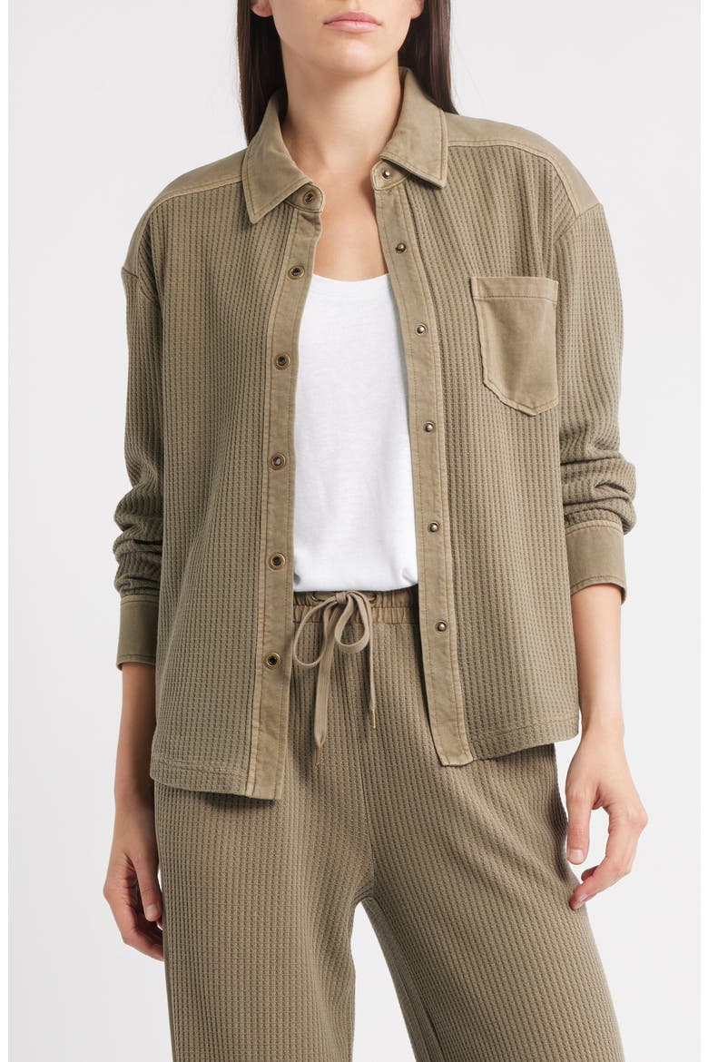 Camden Thermal Mixed Media Snap-Up Shirt, Alternate, color, LIGHT OLIVE