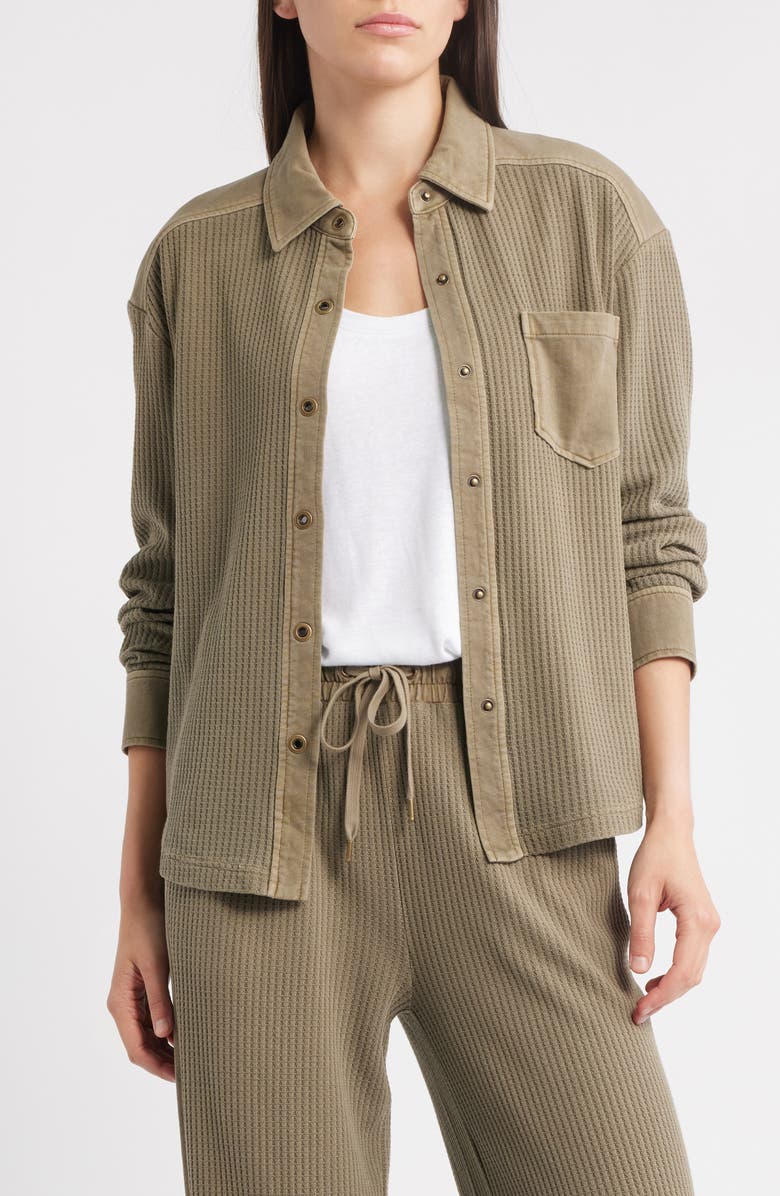 CITY BLUES Camden Thermal Mixed Media Snap-Up Shirt, Alternate, color, Light Olive